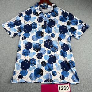 Yatta Golf Polo Shirt Mens XL Blue Gold Geometric Performance Stretch